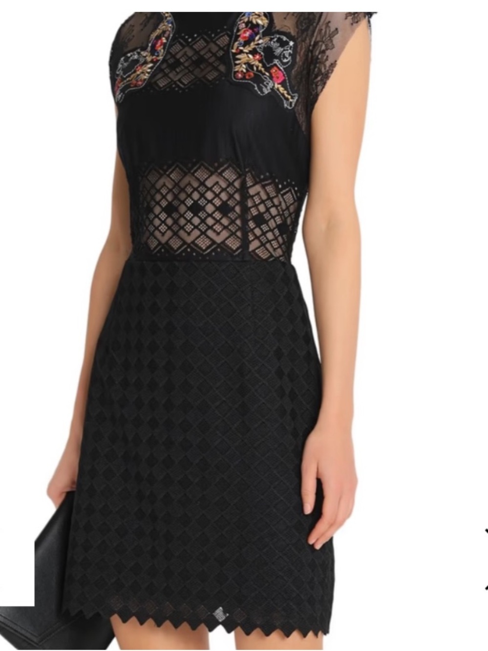 Sandro Hunt Black Lace Panther Embroidered Sleeveless Shift Dress/2FR/ S/ NWT